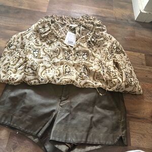 H&M Patterned Blouse and Olive Shorts Set